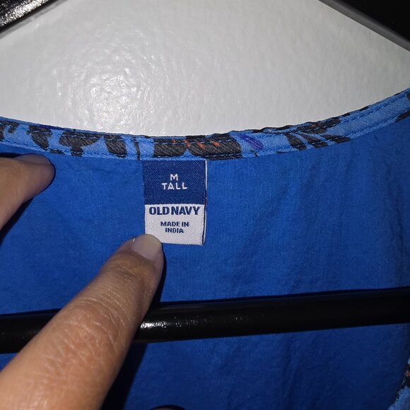 Old Navy - Waist - Defined V-Neck Midi - Blue Floral Print Dress - Medium Tall - Picture 7 of 12